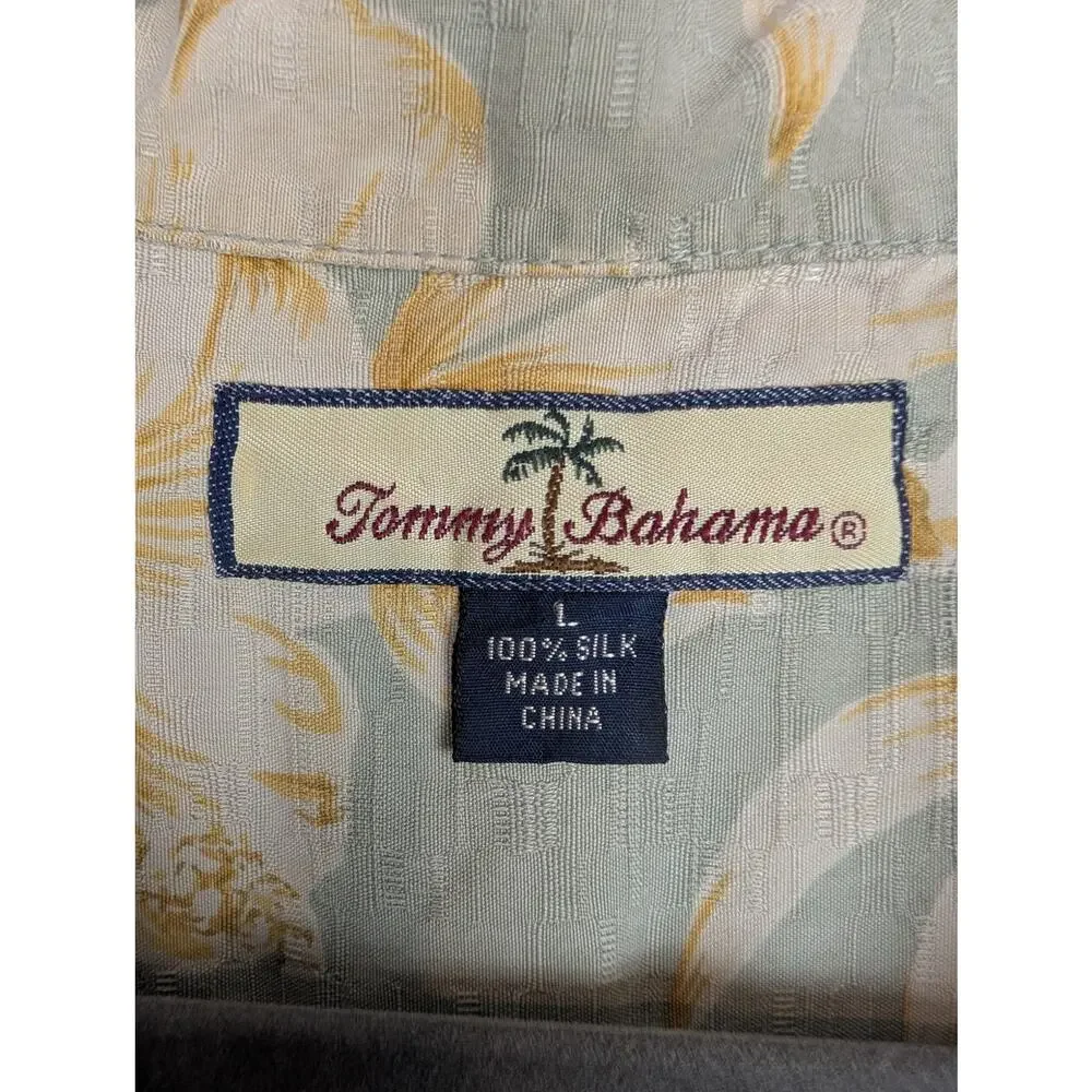 Tommy Bahama Hawaiian Shirt Camp Floral Silk Summer Vacation Green Yellow Size L - Picture 10 of 12